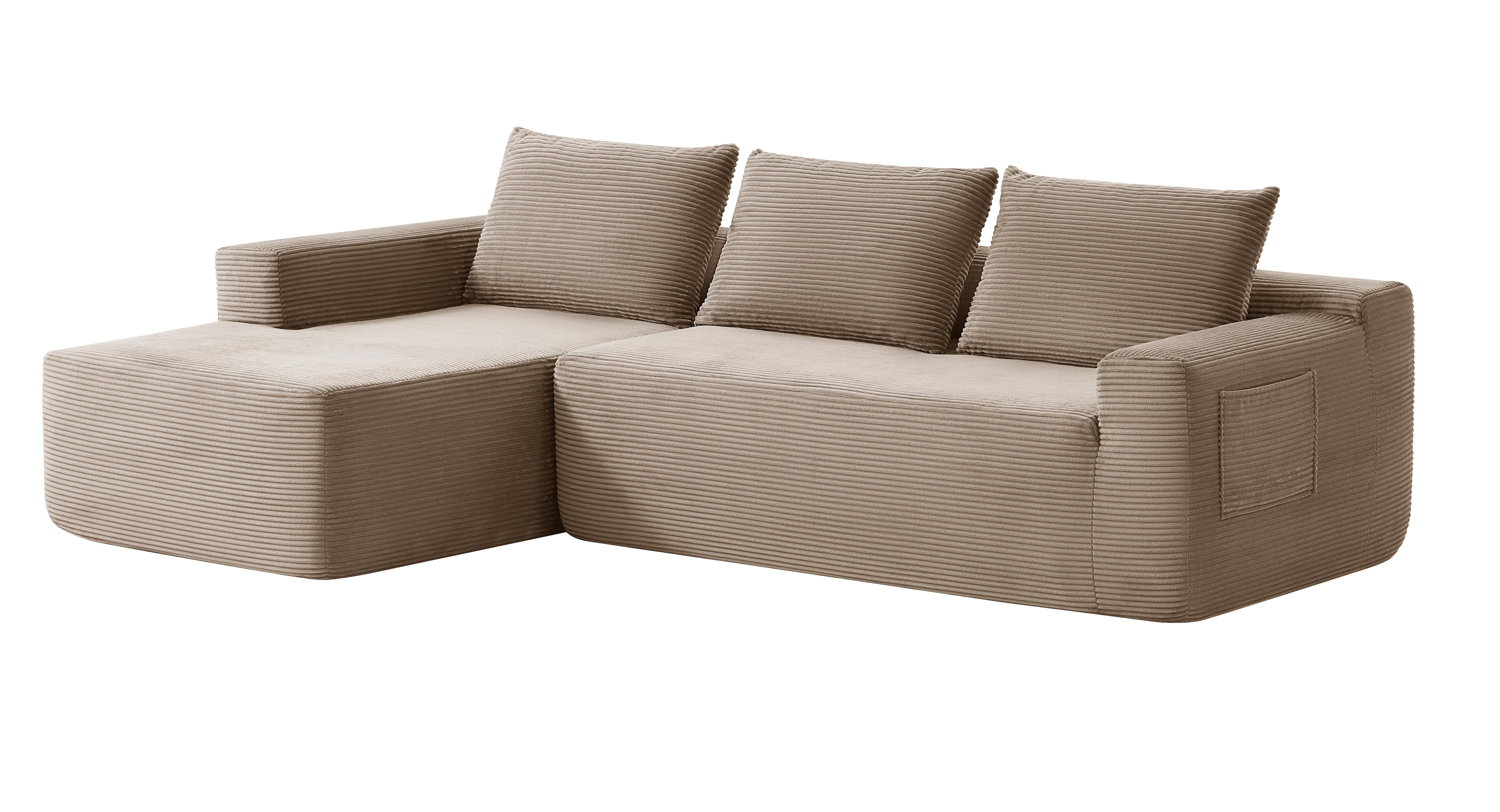 Cloud Sectional Couch L-shape Chaise Modular Sofa Corduroy Camel_voghion.com